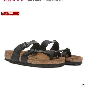 Birkenstock Black Leather Three-Strap Sandals